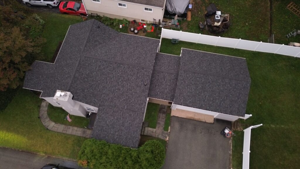 Aerial view of roof replacement in Glenside, PA
